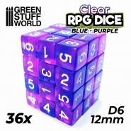 36x D6 12mm 骰子 - 透明蓝色/紫色 - D6骰子